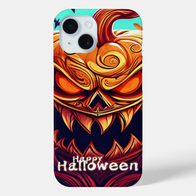 Coques Case-Mate iPhone Citrouille orange effrayante avec visage, Hallowee (Verso)