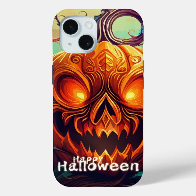 Coques Case-Mate iPhone Citrouille orange effrayante avec visage, Hallowee (Verso)