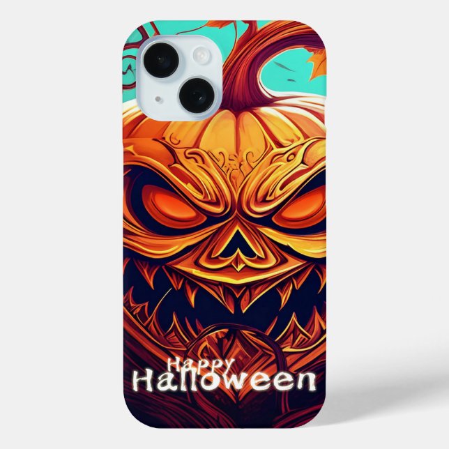 Coques Case-Mate iPhone Citrouille orange effrayante avec visage, Hallowee (Verso)