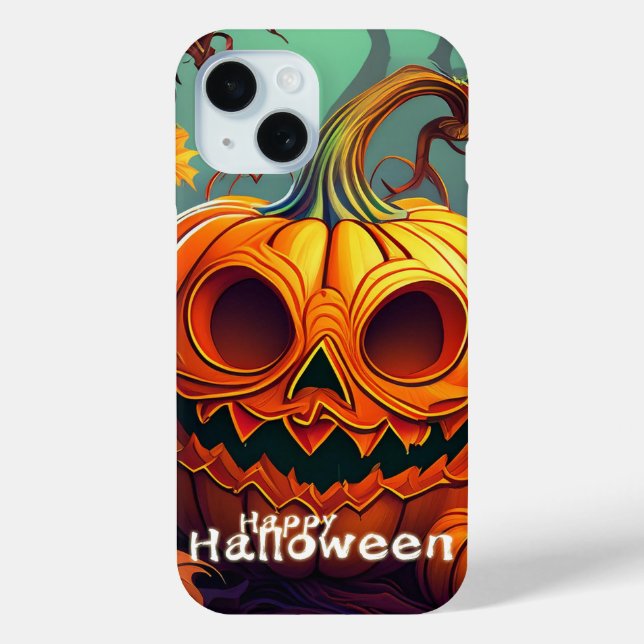 Coques Case-Mate iPhone Citrouille orange effrayante avec visage, Hallowee (Verso)