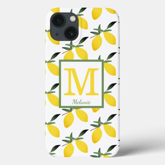 Coques Case-Mate iPhone Citrus citron Nom du monogramme (Verso)