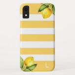 Case-Mate iPhone Case Citrus Orchard Lemon Strigramme<br><div class="desc">Branches de citron à l'aquarelle rustique sur bandes jaunes et blanches à la mode,  coque iphone monogrammed.</div>