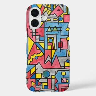 Coque Pour iPhone 16 Cityscape-Hand Peint Moderne Bauhaus Géométrique