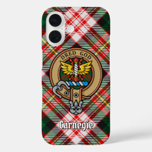 Coque Pour iPhone 16 Clan Carnegie Crest sur la robe Tartan