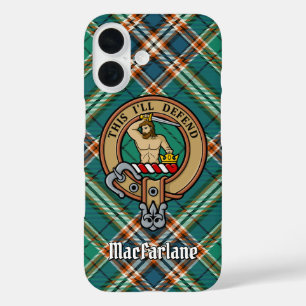 Coque Pour iPhone 16 Clan MacFarlane Crest sur Tartan de chasse antique