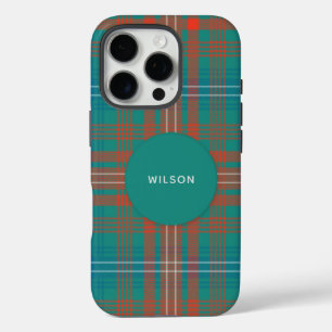 Coque iPhone 16 Pro Clan Plaid Wilson Turquoise Rustique Tartan