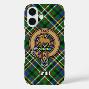Coque Pour iPhone 16 Clan Scott Crest sur Green Tartan