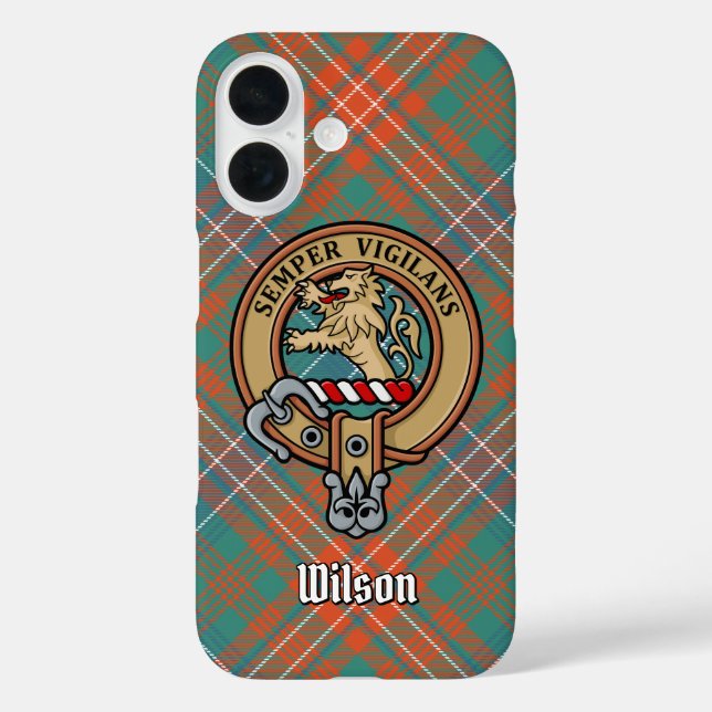 Coques Case-Mate iPhone Clan Wilson Crest au-dessus de Tartan antique (Verso)
