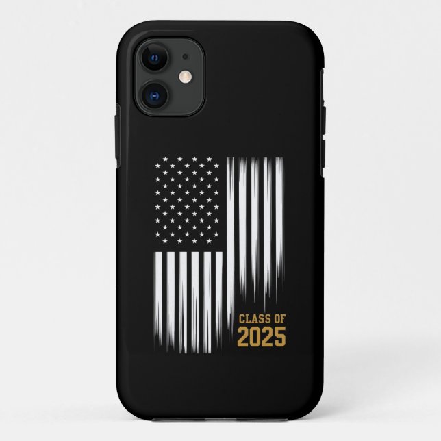Coques Case-Mate iPhone Classe De 2025 Senior American Flag Graduation (Dos)