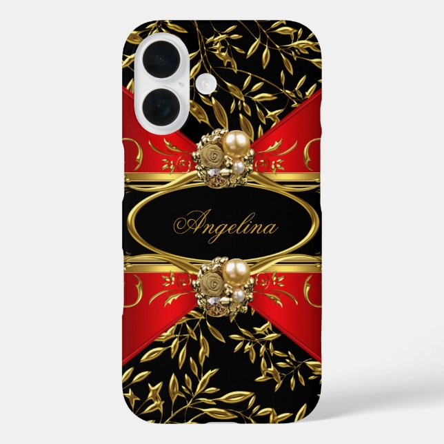 Coques Case-Mate iPhone Classe Élégant Rouge Noir Or Damassé Joyau 2 (Verso)
