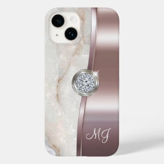 Coque Case-Mate iPhone Classé Rose or Monogramme Diamond Jewel Art