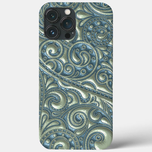 Coques Case-Mate iPhone Classé Turquoise Blue Green Paisley Floral Art Mot (Verso)