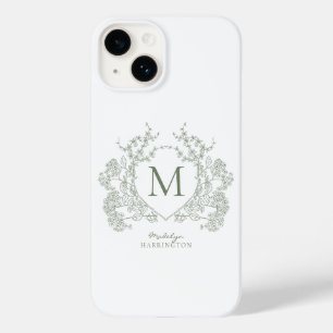Coque Case-Mate iPhone Classic Botanique Sage Vert Floral Crest Monogramm