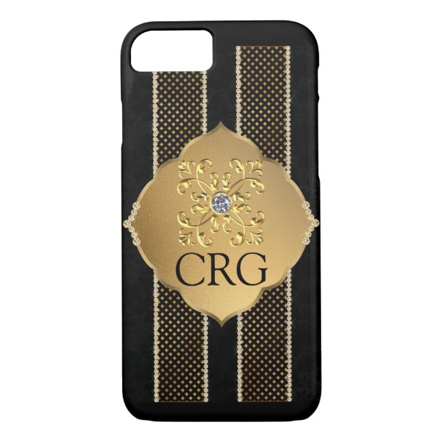 Coques Case-Mate iPhone Classic Chic Gold Black Bling Monogram (Dos)