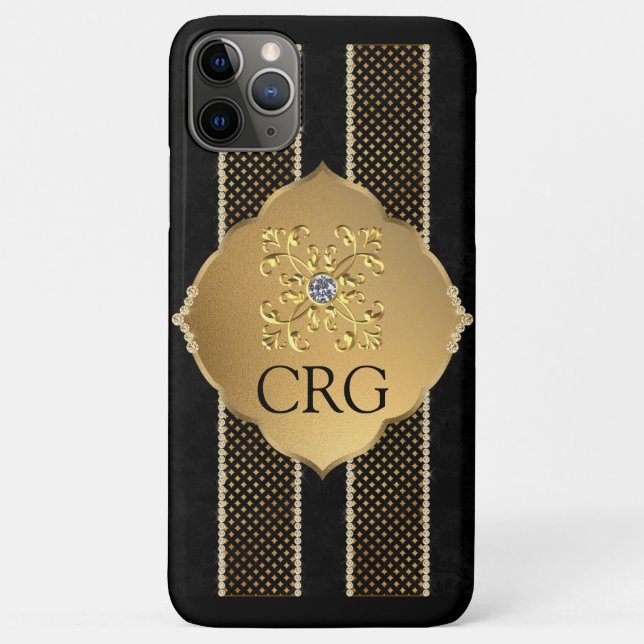 Coques Case-Mate iPhone Classic Chic Gold Black Bling Monogram (Dos)