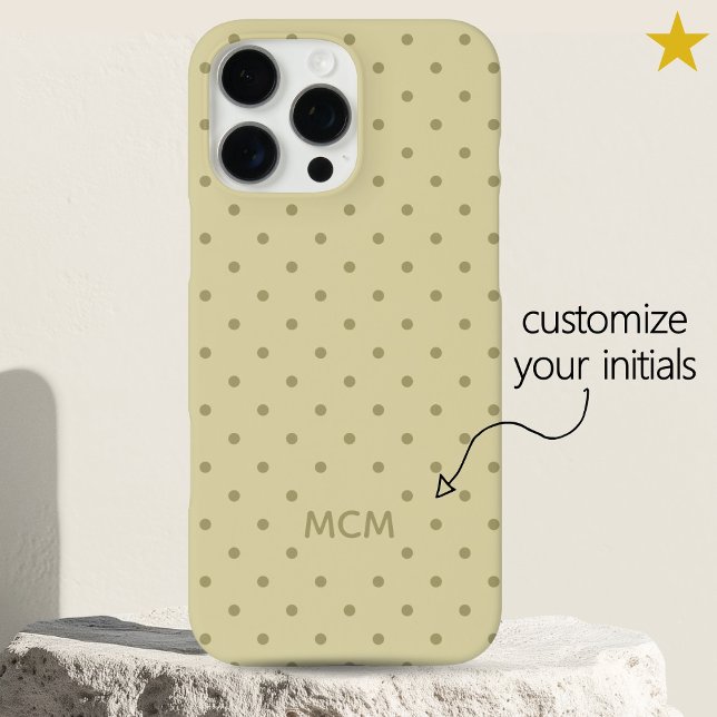 Coques Case-Mate iPhone Classic Creamy Beige Custom Monogram Polka Dot  (Créateur téléchargé)