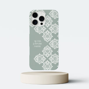 Coque iPhone 16 Pro Max Classic Damask Abstrait Géométrique Pale Vert Doux