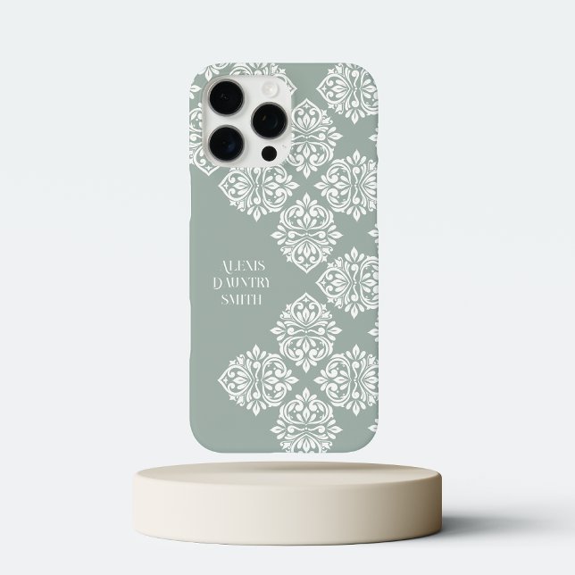 Coques Case-Mate iPhone Classic Damask Abstrait Géométrique Pale Vert Doux (Créateur téléchargé)