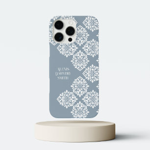 Coque iPhone 16 Pro Max Classic Damask Abstrait Geometry Cadet Grey