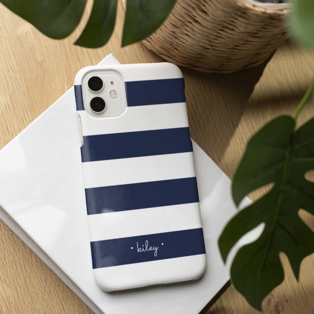 Coques Case-Mate iPhone Classic Navy & White Stripe Personnalisé (Créateur téléchargé)