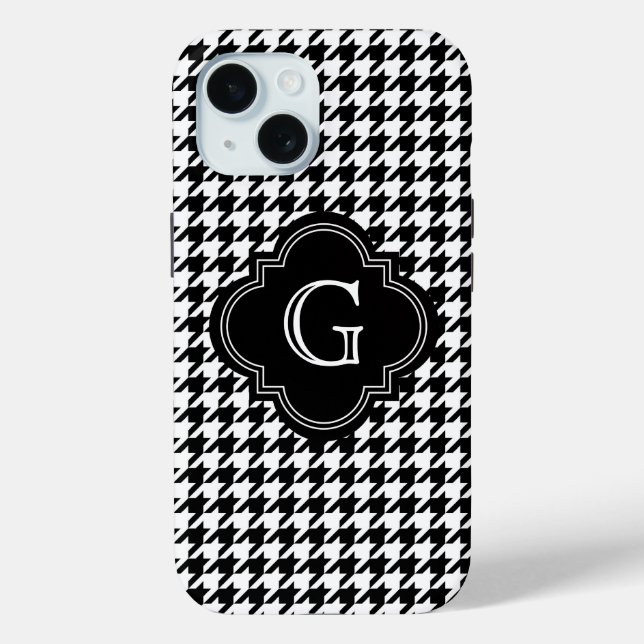 Coques Case-Mate iPhone Classique Houndstooth Noir et Blanc avec Monogramm (Verso)