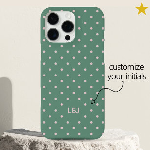 Coque iPhone 16 Pro Max Classique Rose Sarcelle Monogramme Points