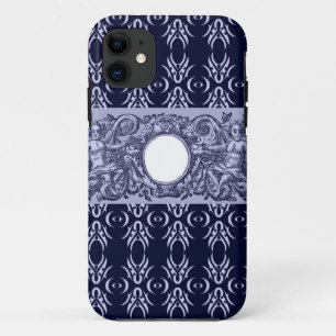 Coque iPhone 11 Classy Blue Baroque Motif par LeahG - cherubs