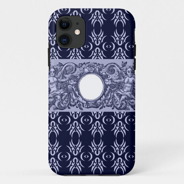 Coques Case-Mate iPhone Classy Blue Baroque Motif par LeahG - cherubs (Dos)