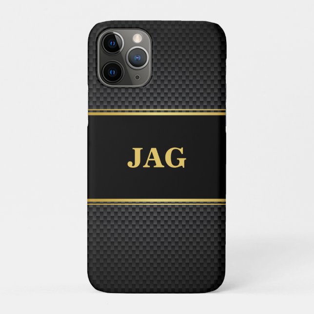 Coques Case-Mate iPhone Classy Gold Black Textured Monogram (Dos)