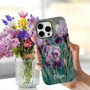 Coque iPhone 16 Pro Max Claude Monet Fleurs d'Iris Violet, Personnalisé