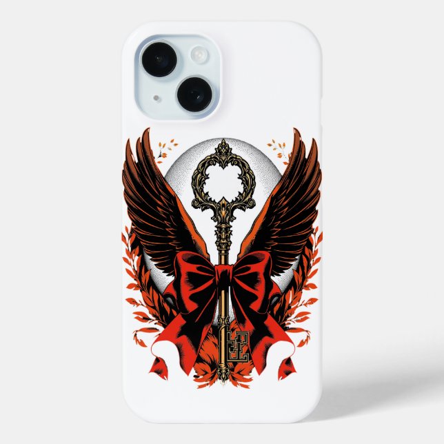 Coques Case-Mate iPhone Clé de fond en velours gothique avec ailes et lune (Verso)