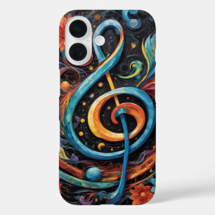Coque Pour iPhone 16 Clé de sol de musique en couverture multicolore