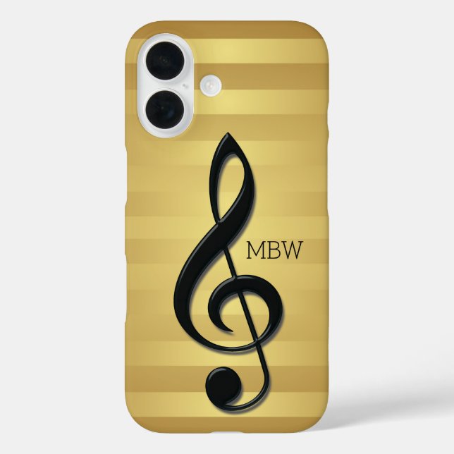 Coques Case-Mate iPhone Clé en argent noir monogramme sur bandes d'or (Verso)