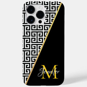 Coque Case-Mate iPhone Clé grecque en feuille d'or diagonale avec monogra