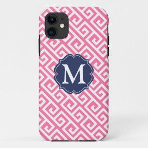 Coque iPhone 11 Clé grecque rose élégante personnalisée