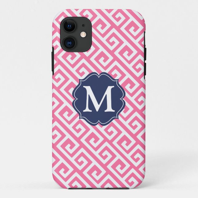 Coques Case-Mate iPhone Clé grecque rose élégante personnalisée (Dos)