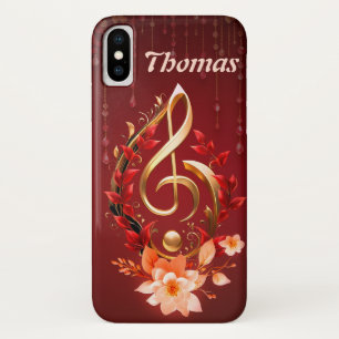 Case-Mate iPhone Case Clé triplée dorée avec feuilles rouges.