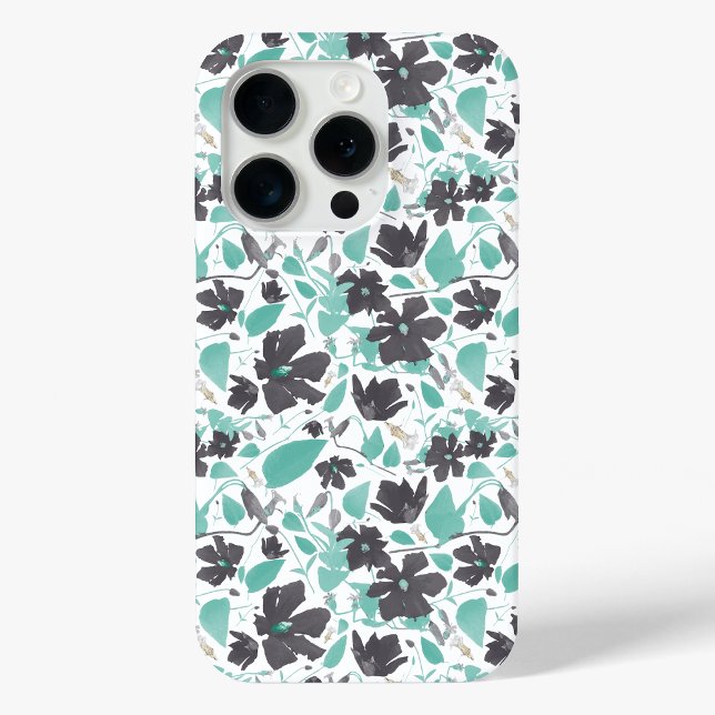 Coques Case-Mate iPhone Clematis Turquoise aquarelle motif floral (Clematis Teal Watercolor Floral Pattern Case-Mate iPhone Case from Studio Posies.)