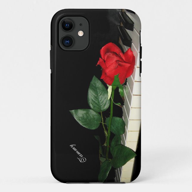 Coques Case-Mate iPhone Clés de piano et rose rouge (Dos)