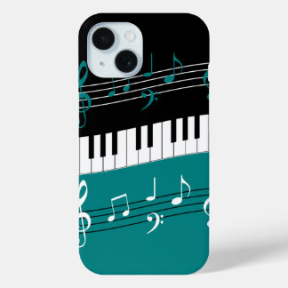 Coque Case-Mate iPhone Clés et notes de piano Turquoise noir blanc