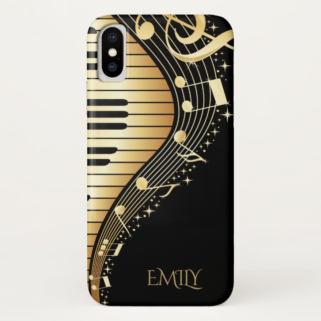Coques Case-Mate iPhone Clés Monogram Gold Et Black Music (Dos)