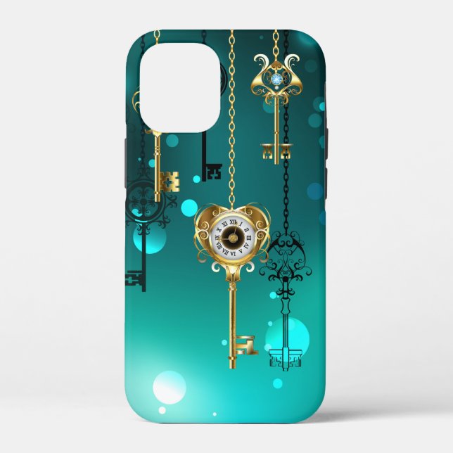 Coques Case-Mate iPhone Clés squelette antiques sur fond vert (Verso)