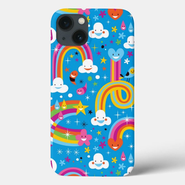 Coques Case-Mate iPhone clouds rainbows rain drops hearts pattern (Verso)