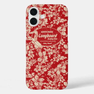 Coque Pour iPhone 16 Plus Club Surf Hibiscus Long-board Hawaiian Red