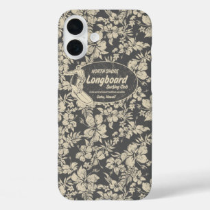 Coque Pour iPhone 16 Plus Club Surf Hibiscus Longboard Hawaiian Grey