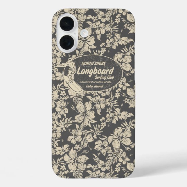 Coques Case-Mate iPhone Club Surf Hibiscus Longboard Hawaiian Grey (Verso)