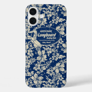 Coque Pour iPhone 16 Plus Club Surf Hibiscus Longboard Hawaiian Navy