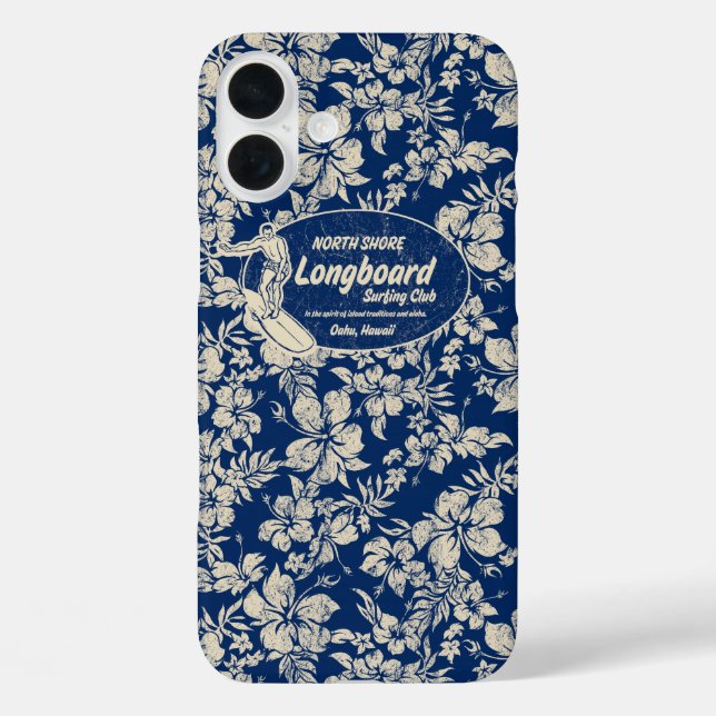 Coques Case-Mate iPhone Club Surf Hibiscus Longboard Hawaiian Navy (Verso)