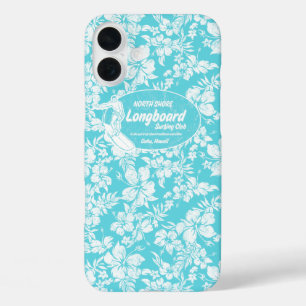 Coque Pour iPhone 16 Plus Club Surf Hibiscus Longboard Hawaiian Turq
