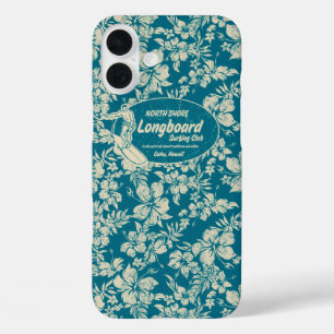 Coque Pour iPhone 16 Plus Club Surf Hibiscus Longboard Hawaiian Turquoise